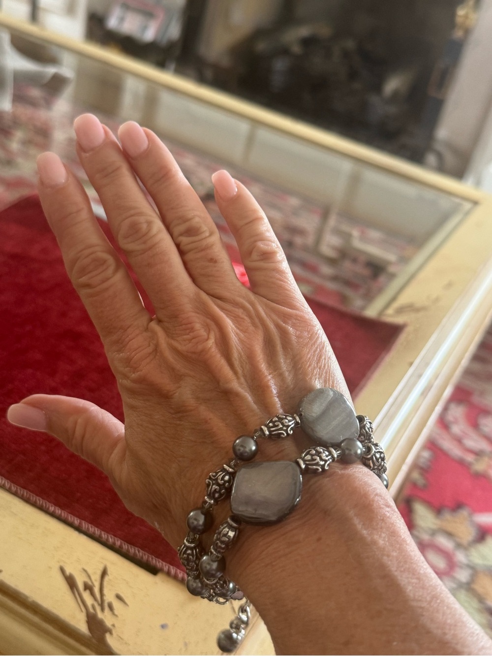 Brighton Vtg Utopia Double Strand Mother of Pearl Bracelet Silver plated.